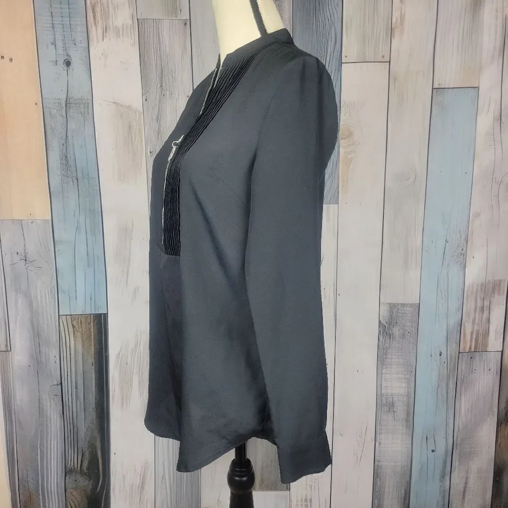 Michael Kors Black Long Sleeve Half Zip Blouse Size XS